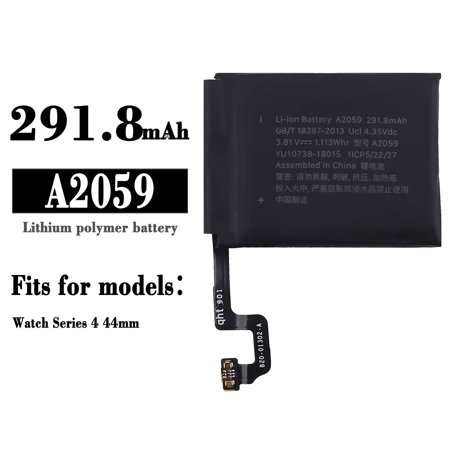 Batterie de remplacement pour Apple Watch iWatch série 4 44 mm, 291,8 mAh Batterie de remplacement pour Apple Watch iWatch série 4 44 mm, 291,8 mAh